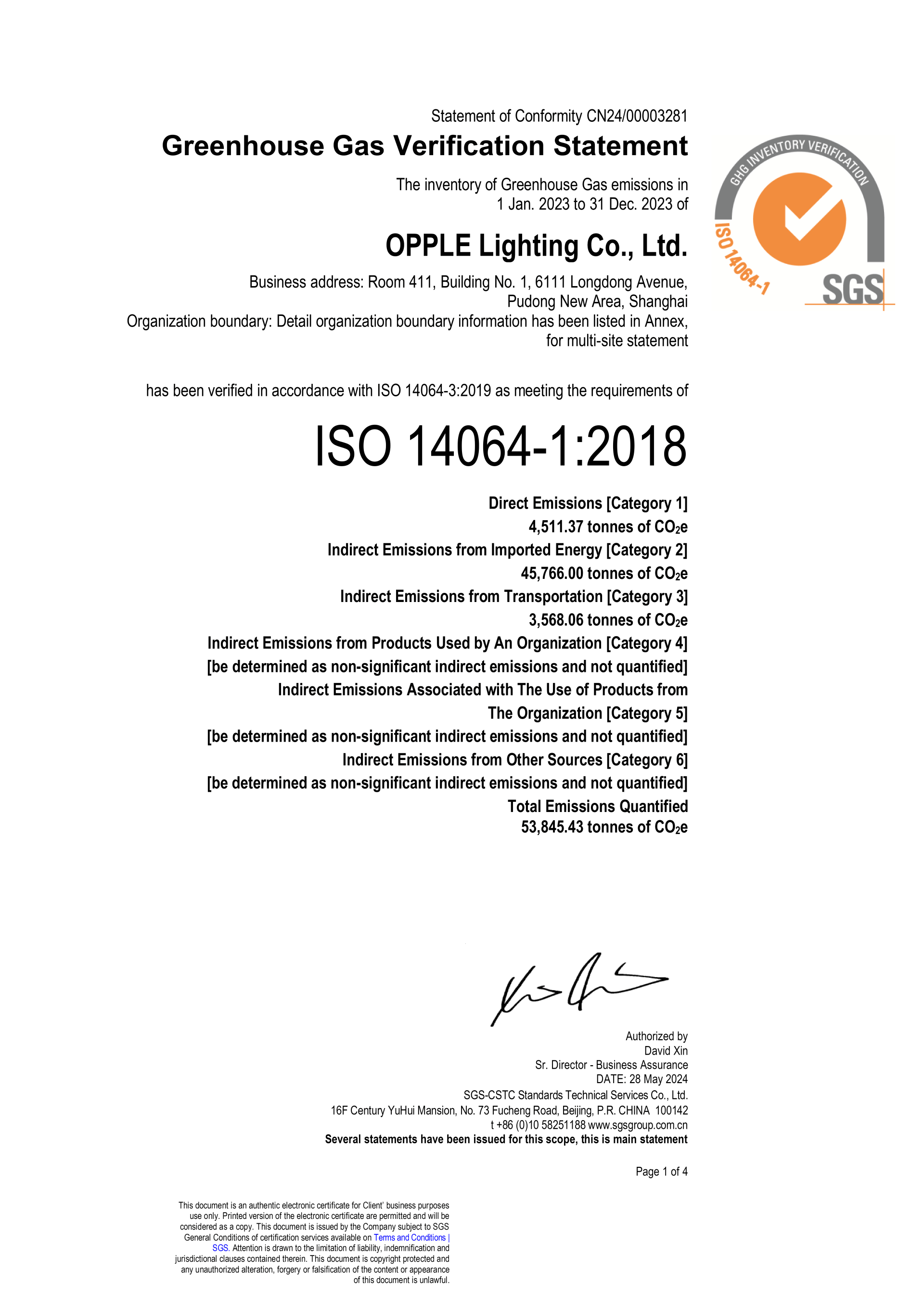 Greenhouse Gas Verification Statement